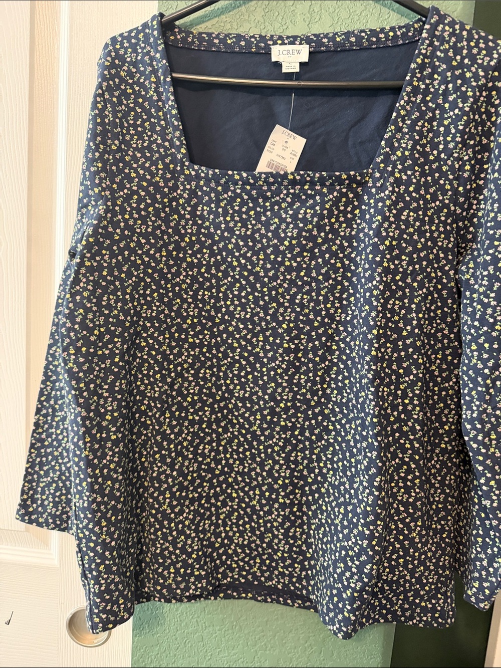 J. Crew Navy Floral Square-Neck Blouse